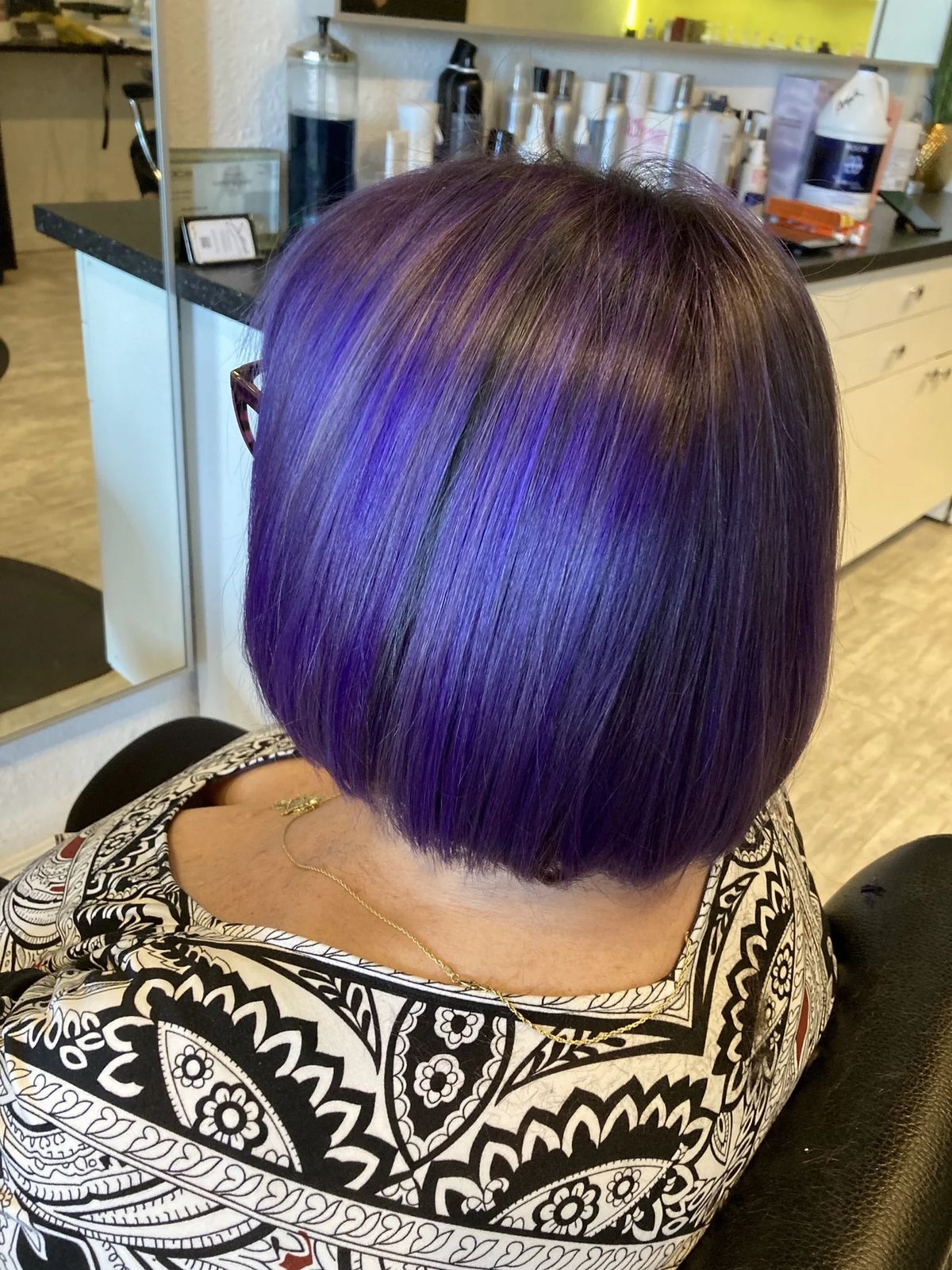 Vibrant purple blunt-cut bob